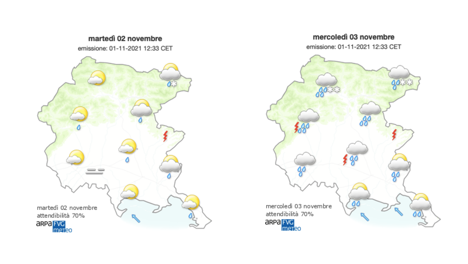 Meteo, arriva il fronte atlantico sul Goriziano con pioggia e vento